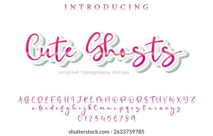 Lindos fantasmas Fuente Pincel con estilo pintado en mayúsculas letras del Vector, alfabeto, tipografía