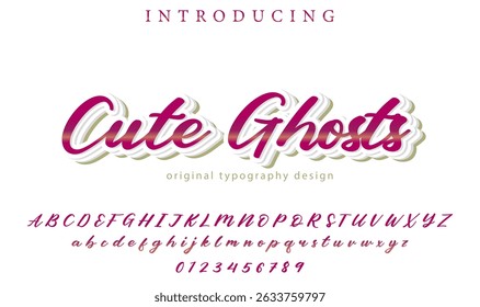 Lindos fantasmas Fuente Pincel con estilo pintado en mayúsculas letras del Vector, alfabeto, tipografía
