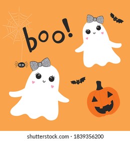 Cute Ghosts With Funny Slogan Typography And Pumpkin