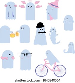 cute ghosts gathered for a Halloween