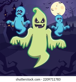 Cute ghosts with halloween background