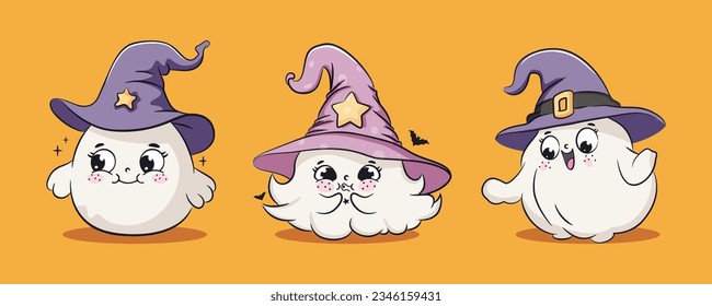 Cute ghosts for halloween. Cute cartoon characters. Vector illustration.