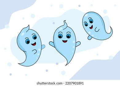 Cute ghosts, Halloween characters. Cartoon ghosts