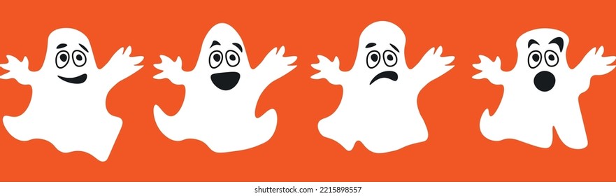Cute ghosts, Halloween characters isolated on background. Halloween sticker with spooky ghost. Ghost icon Halloween spooky cartoon illustration character doodle symbol