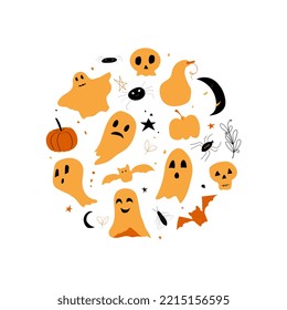 cute ghosts for halloween in doodle style