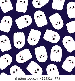 Cute ghosts Halloween hand drawn seamless pattern vector background.