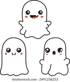 Cute Ghosts Halloween isolated on white background.
