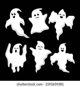 Cute ghosts icons vector on black background