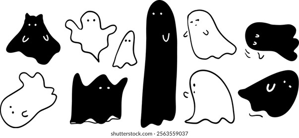 Cute Ghosts Illustration Set | Minimalist Doodle Vector for Halloween and Fun Spooky Designs