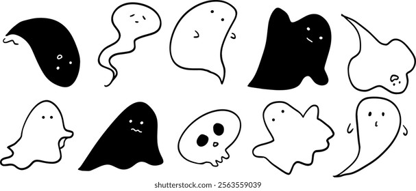 Cute Ghosts Illustration Set | Minimalist Doodle Vector for Halloween and Fun Spooky Designs