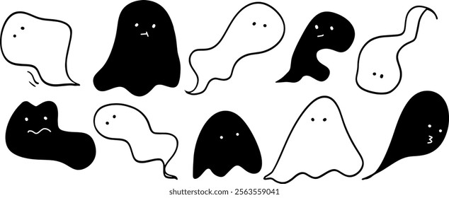 Cute Ghosts Illustration Set | Minimalist Doodle Vector for Halloween and Fun Spooky Designs