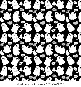 Cute ghosts on black background halloween
