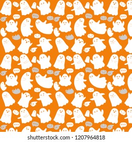 cute ghosts on orange background halloween