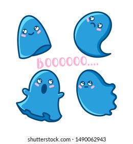 Cute ghosts on a white background. Vector illustration.