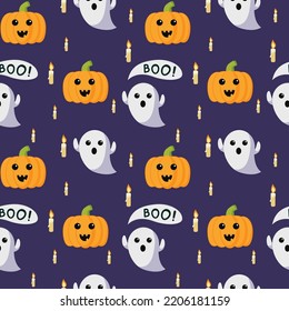 cute ghosts and pumpkin seamless pattern