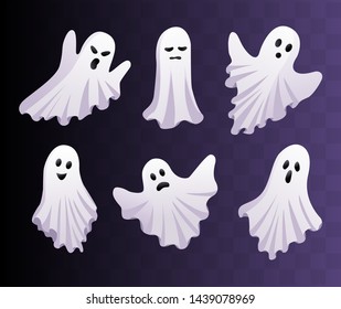 Cute ghosts set. Vector Halloween concept. Ghost icons isolated