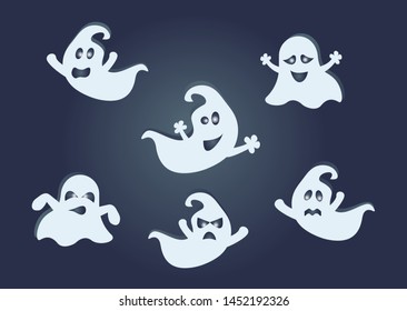 Cute ghosts set. Vector Halloween concept. Ghost icons isolated