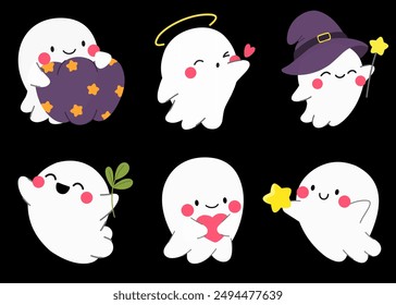 Cute ghosts, spirits. Cartoon ghosts for Halloween. Children's prints