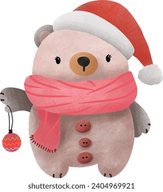 Cute giant brown bear in the winter of Christmas