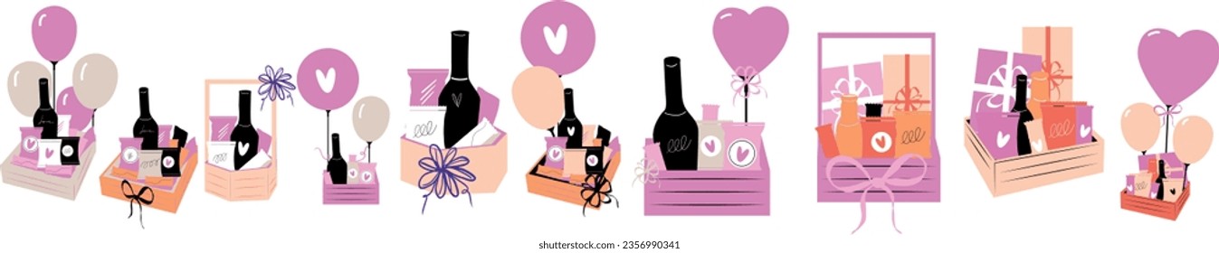 Cute Gift Baskets Flat illustration 