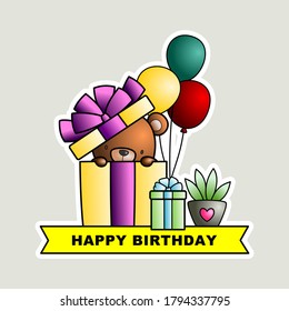 cute gift bears for greeting cards, stickers and more. Vector Illustration.