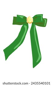 Cute gift bow with gold stone in the middle, for decoration, vector illustration.