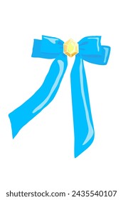 Cute gift bow with gold stone in the middle, for decoration, vector illustration.