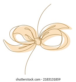 Cute gift bow on white background. Hand drawn design elements. One continuous line art vector illustration