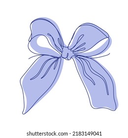 Cute gift bow on white background. Hand drawn design elements. One continuous line art vector illustration