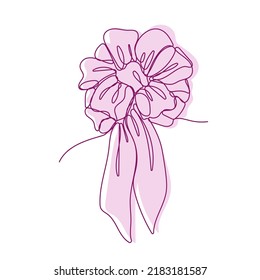 Cute gift bow on white background. Hand drawn design elements. One continuous line art vector illustration