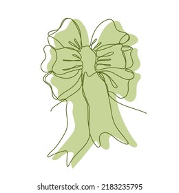 Cute gift bow on white background. Hand drawn design elements. One continuous line art vector illustration