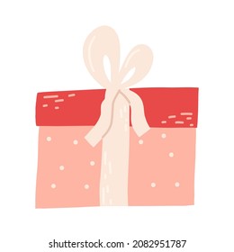 Caja de regalo con arco en estilo de dibujos a mano, ilustración vectorial plana aislada en fondo blanco. Regalo de San Valentín.