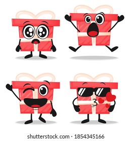 Cute gift box cartoon character. Illustration vector