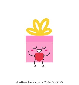 Cute gift box character cartoon love sign heart smile happy symbol holiday vector illustration.