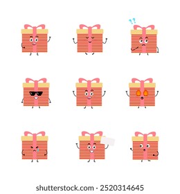 Cute gift box character. collection of isolated cartoon illustrations