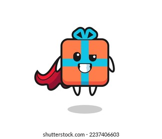 the cute gift box character as a flying superhero , cute style design for t shirt, sticker, logo element