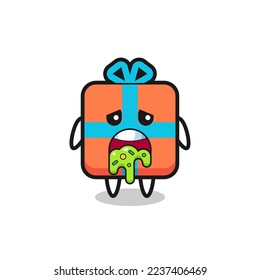 the cute gift box character with puke , cute style design for t shirt, sticker, logo element