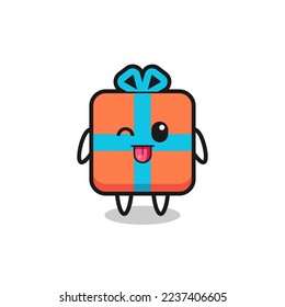 cute gift box character in sweet expression while sticking out her tongue , cute style design for t shirt, sticker, logo element
