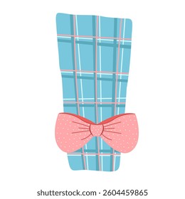 Cute gift box clipart with whimsical bow and pattern. Cozy greeting illustration. Vector stickers in flat style