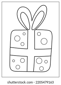 Cute gift box coloring page. Print for coloring book in US Letter format with a present. Vector illustration