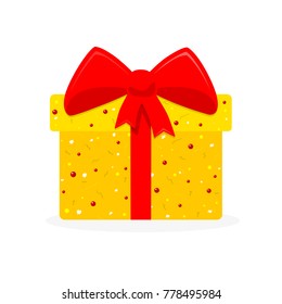 Cute gift box icon in flat design. Vector illustration. Colored gift box isolated on white background