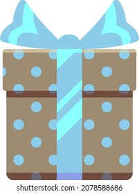 Cute gift box icon. Present in polka dot wrapping paper with silk ribbon bow