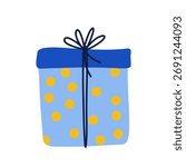 Cute gift box illustration with polka dots and ribbon for birthday, Christmas, celebration, and festive design.