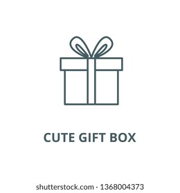 Cute gift box  line icon, vector. Cute gift box  outline sign, concept symbol, flat illustration