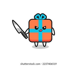 süße Geschenkbox-Maskottchen mit Messer , süßes Design für T-Shirt, Aufkleber, Logo-Element