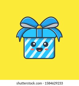 Cute Gift Box Mascot Vector Icon Illustration. Happy Character Gift Box, Box Logo Mascot Concept White Isolated. Flat Cartoon Style Suitable for Web Landing Page, Banner, Sticker, Background