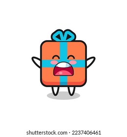 cute gift box mascot with a yawn expression , cute style design for t shirt, sticker, logo element