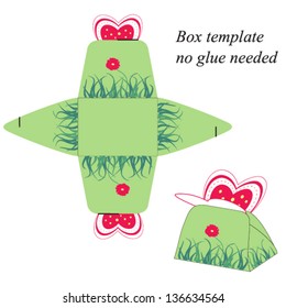 Cute gift box template with Butterfly, no glue needed. Vector illustration.