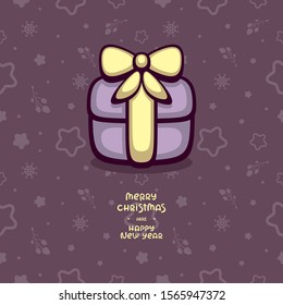 Cute gift box Vector illustration. Template for greeting card and invitation with "Merry christmas and Happy new year" lettering.