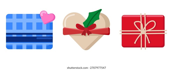 Cajas de regalo lindas Etiqueta del corazón Holly Christmas Present